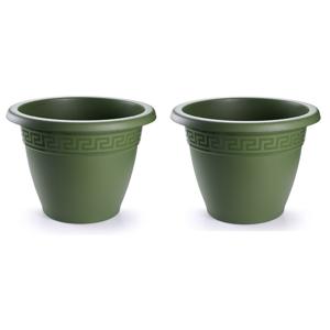PlasticForte Plantenpot - 2x stuks - donkergroen - 45x38 cm - bloempot - kunststof - rond
