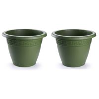 PlasticForte Plantenpot - 2x stuks - donkergroen - 45x38 cm - bloempot - kunststof - rond