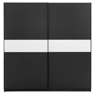Leen Bakker - Schuifdeurkast Genua - Antraciet/wit - 204x200x60 Cm - Spaanplaat - Zwart#Grijs - 200.2x204x60.3 Cm