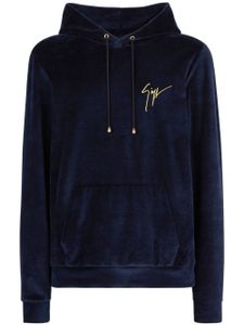 Giuseppe Zanotti hoodie en velours à logo brodé - Bleu