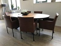Set van 6 leren kuip eetkamerstoelen - met wieltjes - bruin leer - Echt leer, Modern, ontdek de vele Leersoorten en Kleuren bij ShopX