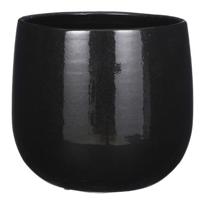 Mica Decorations Plantenpot/bloempot - keramiek - zwart - licht gevlekt - D25 x H20 cm