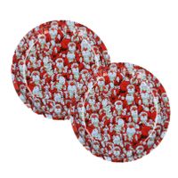 Kerst borden - 2x st - 26 cm - metaal - rood met kerstman- kerstservies kerst bordjes - thumbnail