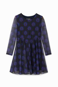 Jurk met hoge taille en bloemen - BLUE - 3/4