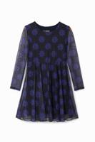 Jurk met hoge taille en bloemen - BLUE - 3/4