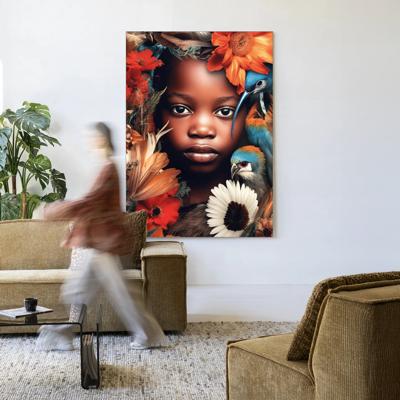 Urban Cotton Wandkleed 'Paradise Bird' 80 x 110cm in Frame - black