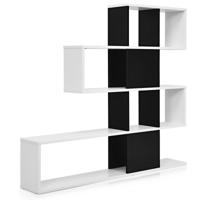 Ladder Boekenkast met 5 Planken en Deuren Decoratieve Houten Planken voor Woonkamer en Kantoor (Zwart & Wit)