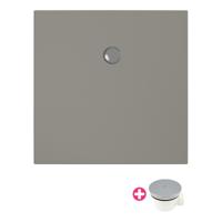 Douchevloer Xenz Flat Plus | 100x100 cm | Incl.Afvoersifon-Chroom | Acryl | Vierkant | Cement mat