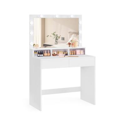 Kaptafel met spiegel en gloeilampen Kaptafel met spiegel en gloeilampen