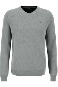 Fynch-Hatton Casual Fit Trui V-halszilver, Effen