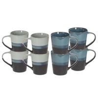Koffiemokken Lagune - 8x stuks - Keramiek - blauw/grijs - 360 ml - 9 x 10 cm