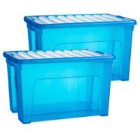 Opslagbox met deksel - 2x - transparant blauw - 47 liter - 54 x 38 x 32 cm - kunststof Opslagbox met deksel - 2x - transparant blauw - 47 liter - 54 x 38 x 32 cm - kunststof
