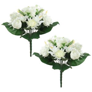 Kunstbloemen boeket roos/orchidee/chrysant - 2x stuks - wit - H36 cm - Bloemstuk - Bladgroen