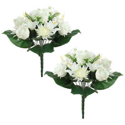 Kunstbloemen boeket roos/orchidee/chrysant - 2x stuks - wit - H36 cm - Bloemstuk - Bladgroen