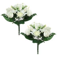 Kunstbloemen boeket roos/orchidee/chrysant - 2x stuks - wit - H36 cm - Bloemstuk - Bladgroen