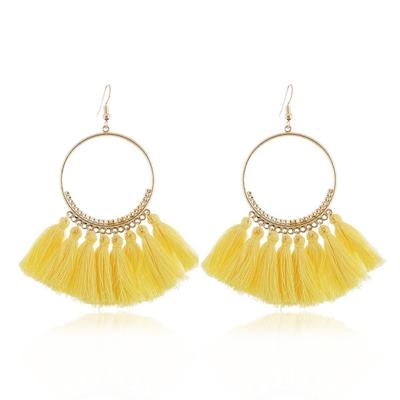 Klosje oorbellen voor vrouwen etnische grote drop oorbellen Bohemen mode-sieraden trendy katoen touw Fringe lange Dangle Oorbellen (geel)
