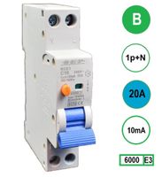 Aardlekautomaat 20A B Kar 10mA 2 polig 18mm breed Kema Keur 230V automaat en aardlek in een module