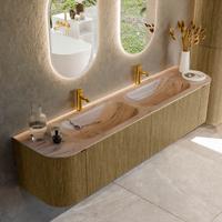 Badmeubel Mondiaz Kurve-Dlux | 190 cm | Meubelkleur Dusk | Wastafelkleur Arena | Solid surface | Wasbak beide zijden spoelbak | 2 kraangaten