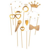 Amscan Bruiloft foto prop set - 10-delig - goud/wit - vrijgezellenfeest - photo booth accessoires - Fotoprops - thumbnail