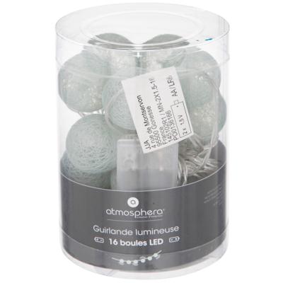 Atmosphera Lichtslinger - 16 verlichte balletjes/bollen 35 mm - lichtgroen - 255 cm - batterijen