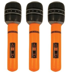 Set van 3x stuks neon oranje opblaasbare microfoon 40 cm