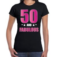 50 and fabulous Sarah verjaardag cadeau t-shirt - zwart - roze letters - dames - 50ste verjaardag