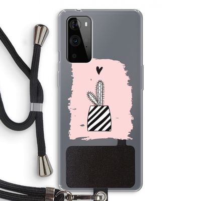 Zwart-wit cactus: OnePlus 9 Pro Transparant Hoesje met koord