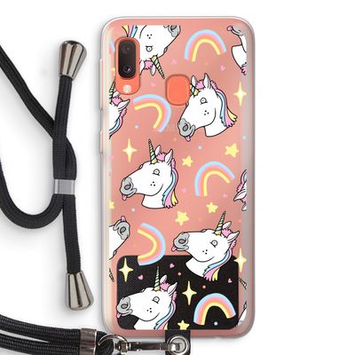 Rainbow Unicorn: Samsung Galaxy A20e Transparant Hoesje met koord