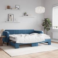 Slaapbank onderschuifbed en matrassen 80x200 cm fluweel blauw