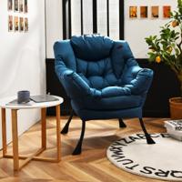 Moderne Loveseat van Polyester Stof met Metalen Frame Eenpersoons Slaapbank met Armleuningen en Zijvakken Moderne Loveseat van Polyester Stof met Metalen Frame Eenpersoons Slaapbank met Armleuningen en Zijvakken