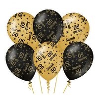 6x stuks luxe Sarah/50 jaar feest ballonnen - goud/zwart - latex - ca 30 cm