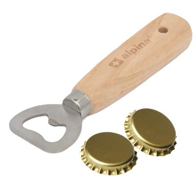 Flessenopener - 2x - hout/metaal - 14 cm - bierflesje opener