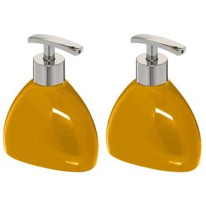 2x Stuks Zeeppompjes/zeepdispensers van keramiek - mosterd geel - 300 ml