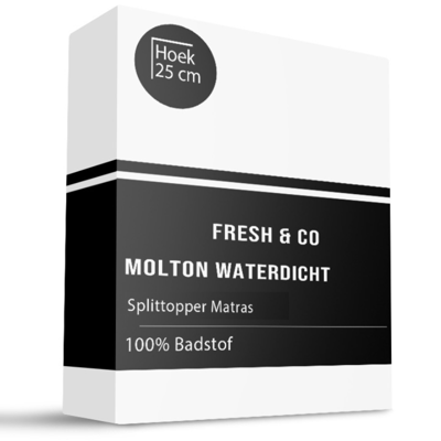 Molton Hoeslaken - Badstof Waterdicht - Splittopper - 200x210 Cm - Fresh And Co Matrasbeschermer - Dekbed-Discounter.nl