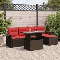 6-delige Loungeset met kussens poly rattan acacia grijs