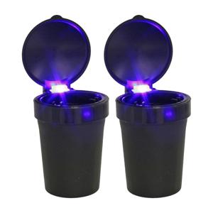 Auto asbak met LED lamp verlichting en klepje - 2x - zwart - 11 x 8 cm