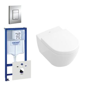 Villeroy & Boch Subway 2.0 compact toiletset bestaande uit inbouwreservoir, toiletpot, toiletzitting en bedieningsplaat mat chroom 0720002/0729205/1024232/1025456/