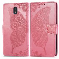 Voor LG K30 2019 Butterfly Love Flower reliëf horizontale Flip lederen draagtas met beugel Lanyard Card slot portemonnee (roze)