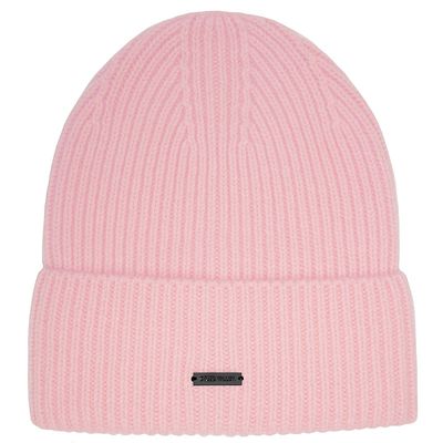 Stone Valley 100% Wol Roze Geribbelde Muts met Zwart Metalen Logo
