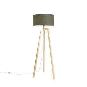 QAZQA Vloerlamp tripod hout met kap 50 cm groen - Puros