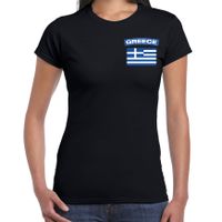 Greece t-shirt met vlag Griekenland zwart op borst voor dames