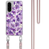 Samsung Galaxy A57 hoesje met rosegoud koord - Floral violet