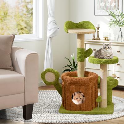 Schattige Kattenboom voor Volwassen Katten Meerlaagse Klimtoren met Stamhuis Groen