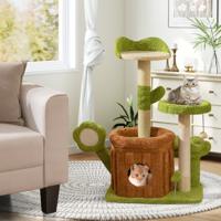 Schattige Kattenboom voor Volwassen Katten Meerlaagse Klimtoren met Stamhuis Groen