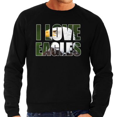 Tekst sweater I love eagles met dieren foto van een arend vogels zwart voor heren Tekst sweater I love eagles met dieren foto van een arend vogels zwart voor heren