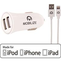 Mobilize Car Charger 2x USB 24W + USB to Apple MFi Lighting Cable 1m. White