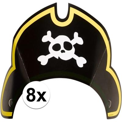 Feesthoedjes Piraten - 8x stuks - kinderfeestje - kapitein - themafeest - piratenhoed