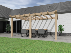 Aanbouw Veranda Douglas 3500mm diep - 150mm balken - fijn bezaagd