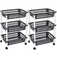 Set van 2x stuks zwarte opberg trolleys/roltafels met 3 manden 62 cm - thumbnail