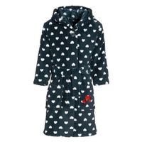Donkerblauwe badjas/ochtendjas met hartjesprint voor kinderen 134/140 (9-10 jr)  - - thumbnail